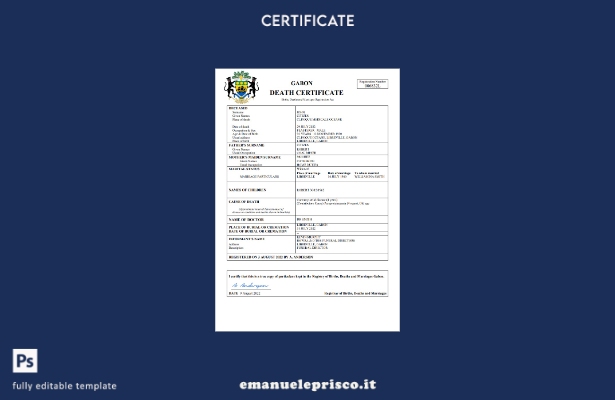 certificato di morte del Gabon in stile verificato Modello Word e PDF